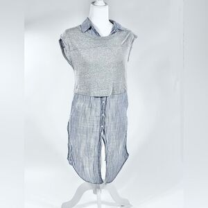 Anthropologie postage stamp grey stretch top linen sleeveless tunic shirt XS